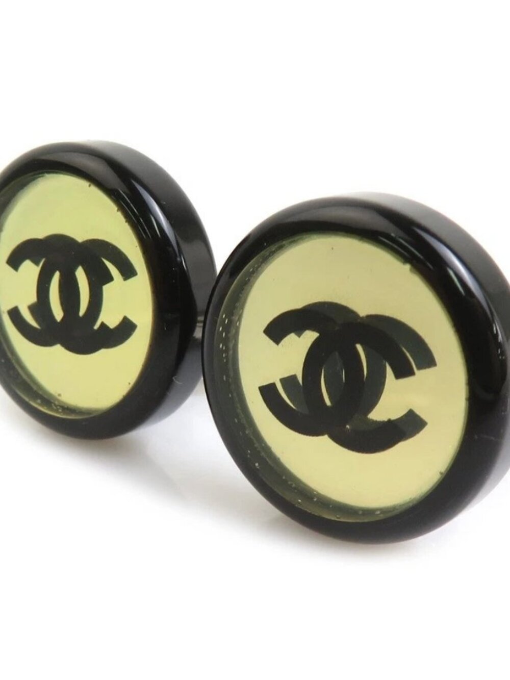 Auth CHANEL CC Logo Earrings Black/Silver Metal/Resin - Picture 2 of 8